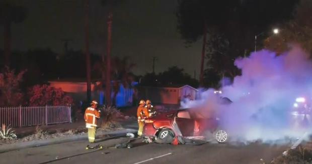Pursuit With Stolen Car Ends In Fiery Whittier Crash, Teen Driver Arrested 