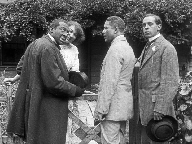 Black actor Bert Williams (far left) performs in blackface in the "Bert Williams Lime Kiln Field Day Project" (1913), believed to be the oldest surviving footage featuring black actors, recently discovered and restored by the Museum of Modern Art Film Archive. (SOURCE: Museum of Modern Art) 