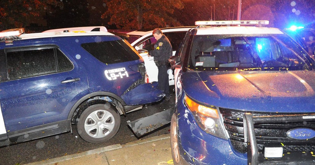 2 Police Cruisers Hit By Alleged Drunk Driver In Brockton - CBS Boston