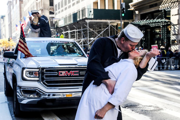 People attend the Veterans Day parade in New York City 