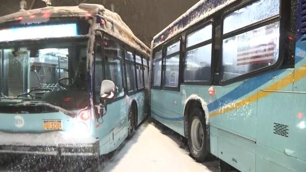 MTA Buses Crash During Snowstorm 