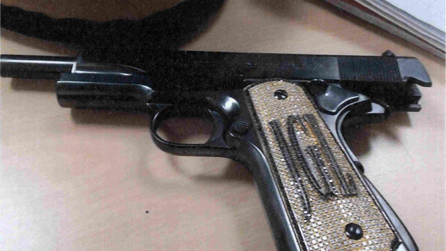 A diamond-encrusted pistol that government witness Jesus Zambada said belonged to the accused Mexican drug lord Joaquin "El Chapo" Guzman 