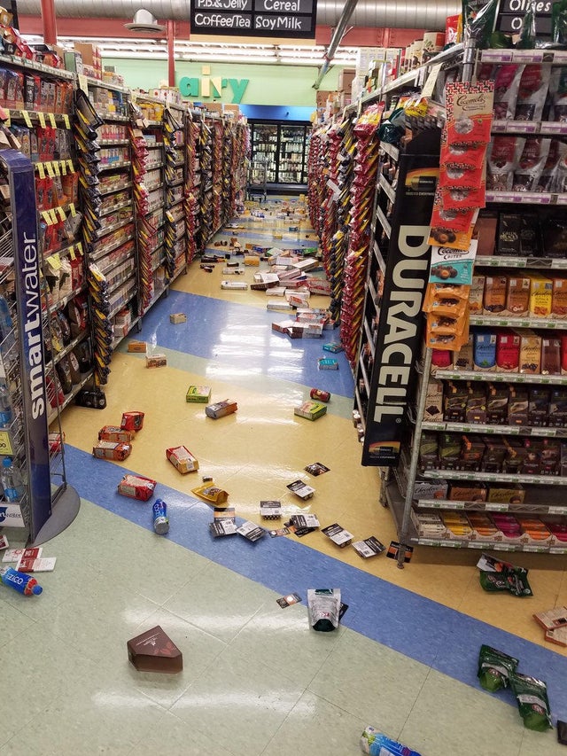 Earthquake damage is seen inside a store in Anchorage, Alaska