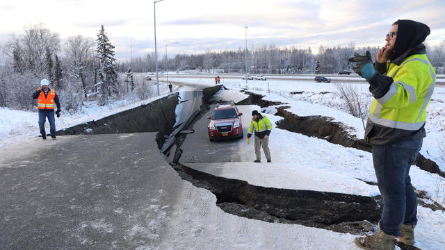 Earthquake cracks the road open near Anchorage, Alaska 
