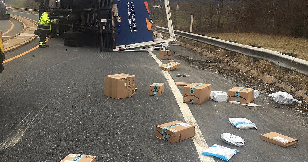 Amazon Packages Scattered Across Mass Pike After Rollover Crash - CBS ...