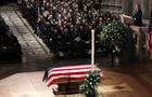 Former U.S. President George W. Bush delivers eulogy at state funeral for his father former U.S. President George H.W. Bush at Washington National Cathedral 