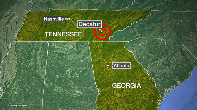 A map shows where a magnitude 4.4 earthquake struck in eastern Tennessee on Dec. 12, 2018. 