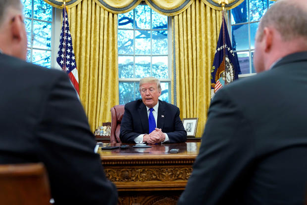 U.S. President Donald Trump sits for interview with Reuters at the White House in Washington 