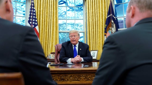 U.S. President Donald Trump sits for interview with Reuters at the White House in Washington 