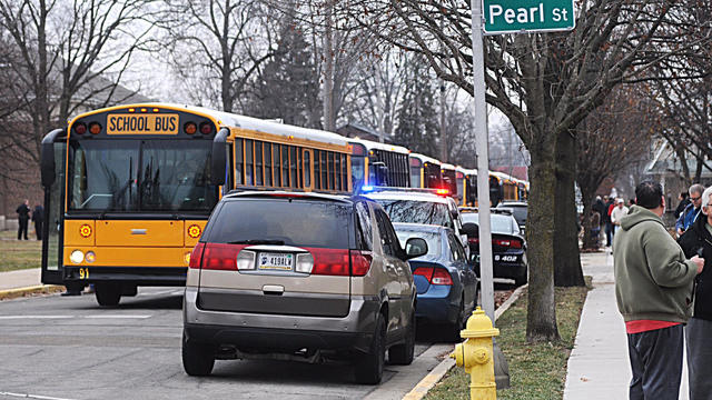 Crews work the scene after a shooting at a middle school in Richmond, Indiana, on Dec. 13, 2018. 