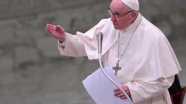 Pope Francis leads a special audience to deliver a Christmas message to Vatican workers in Paul VI hall at the Vatican 