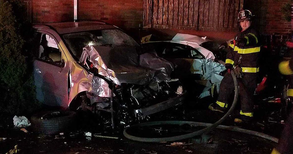 Car Goes Airborne, Crashes Into Revere Building - CBS Boston