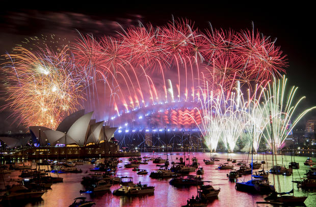Fireworks explode over the Sydney Harbour during New Year's Eve celebrations in Sydney 