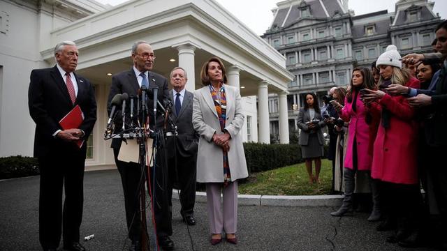 Senate Democratic leader Schumer talks with reporters  following a border security briefing  at the White House in Washington, U.S. 