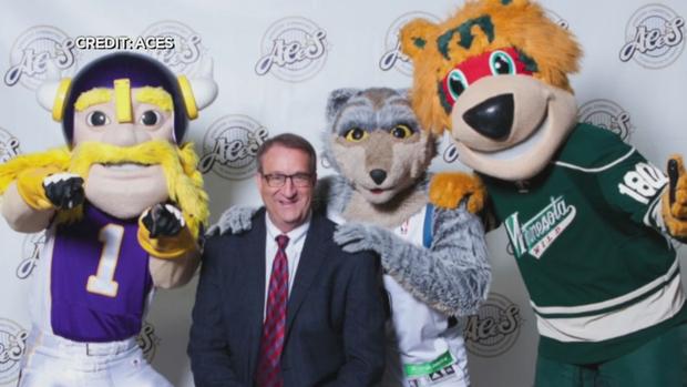 mark rosen with mascots at aces event 