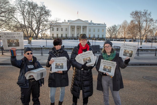 Activists Distribute "Bye-Bye 45" A Satire Edition Of The Washington Post
