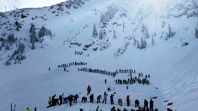 People search for victims after an avalanche buried multiple people near the highest peak of Taos Ski Valley, one of the biggest resorts in New Mexico, Jan. 17, 2019. 