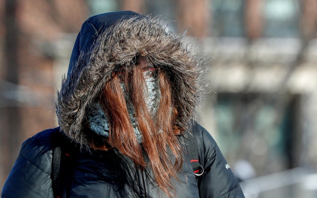 A student is dressed for subzero temperatures at the University of Minnesota in Minneapolis