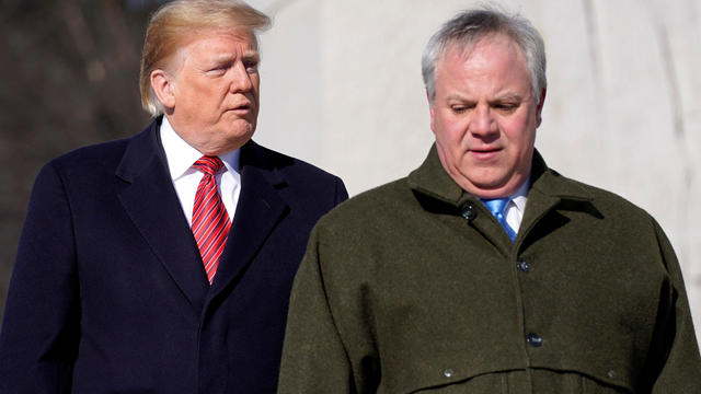 U.S. President Donald Trump and acting U.S. Secretary of Interior David Bernhardt arrive to place a wreath at the Martin Luther King Memorial in Washington 