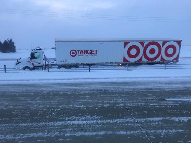 target truck in ditch; blizzard 