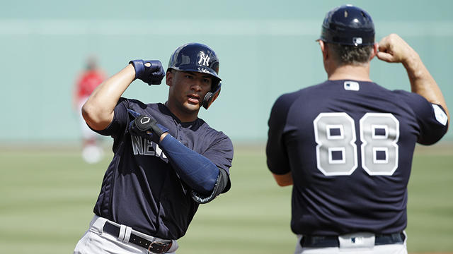 Luke Voit works at first base during the Yankees spring training News  Photo - Getty Images