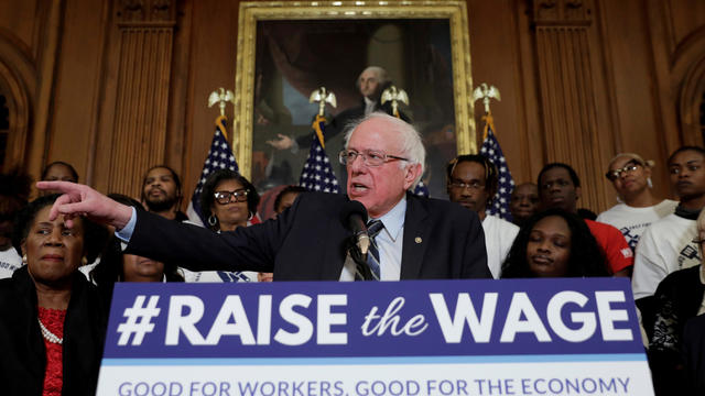 FILE PHOTO: Senator Bernie Sanders speaks during a news conference on "Raise the Wage Act" legislation 