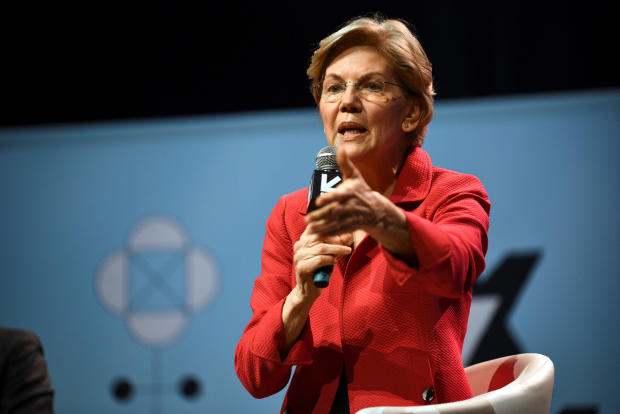 U.S. Senator Elizabeth Warren speaks about her policy ideas with Anand Giridharadas at the South by Southwest (SXSW) conference and festivals in Austin, Texas 