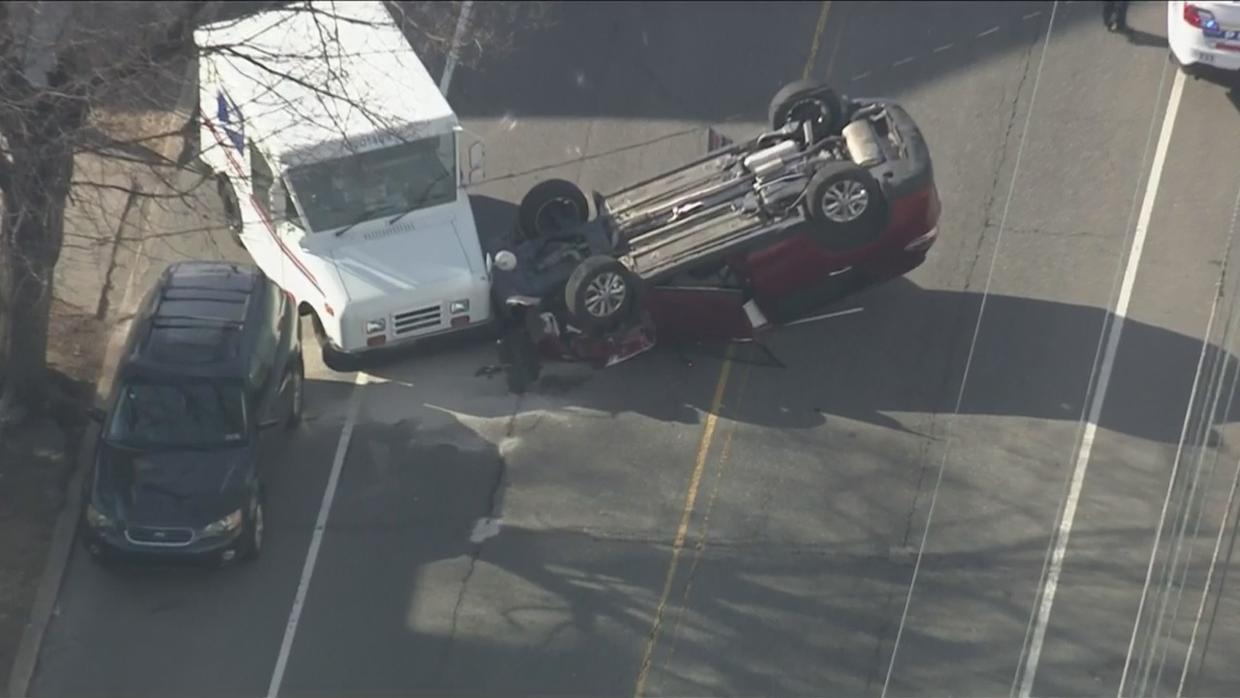 Crash With Postal Service Vehicle Leaves Car Overturned In Northeast 