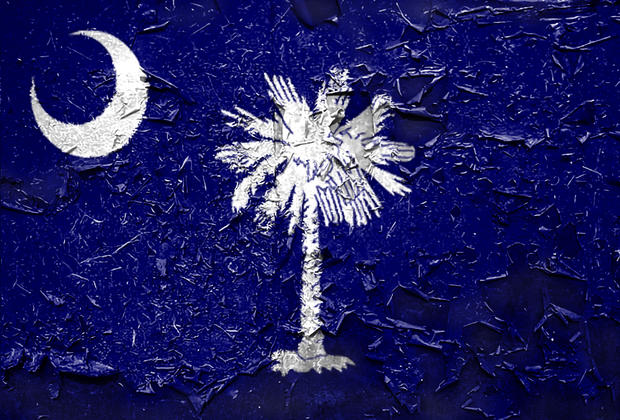 South Carolina state Flag emblem on metallic texture 