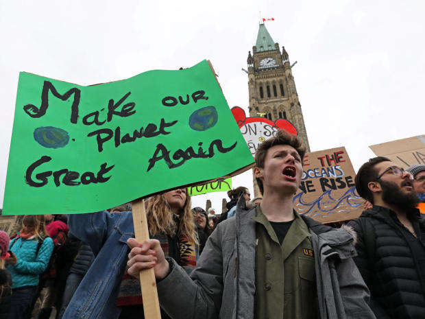 Students hold a protest against climate change on Parliament Hill in Ottawa 