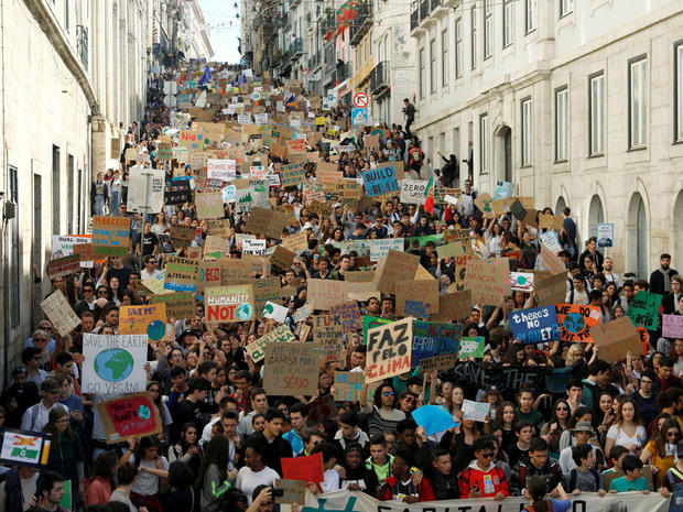Students protest to demand action on climate change in Lisbon 