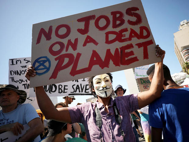 Students take part in a global protest against climate change in Cape Town, South Africa 