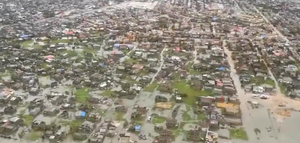 Helicopter footage shows flooding and damage after Cyclone Idai in Beira 