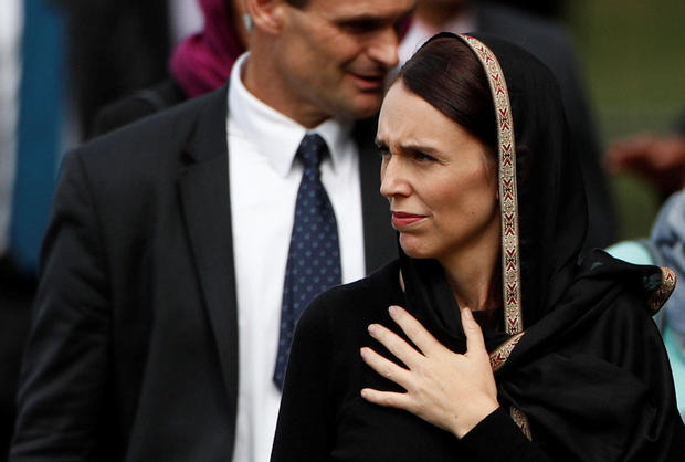 New Zealand's Prime Minister Jacinda Ardern leaves after the Friday prayers at Hagley Park outside Al-Noor mosque in Christchurch 