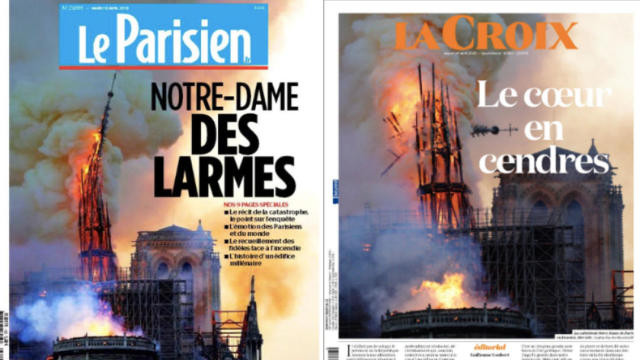 french newspapers — Notre Dame Cathedral fire 