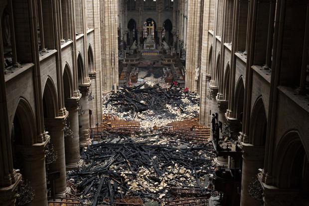 The interior of Notre Dame Cathedral is seen after a massive fire April 15, 2019. 
