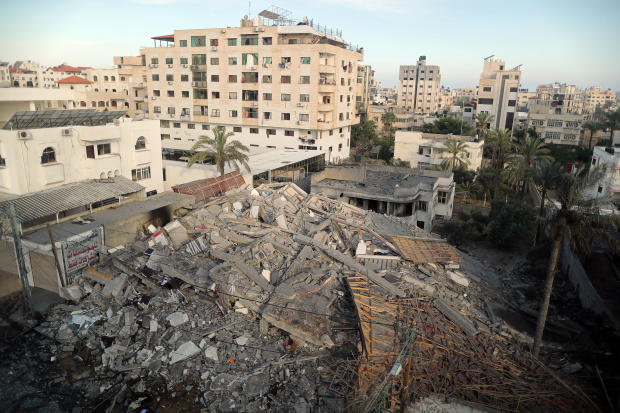 View shows the remains of a building that was destroyed in Israeli air strikes, in Gaza City 