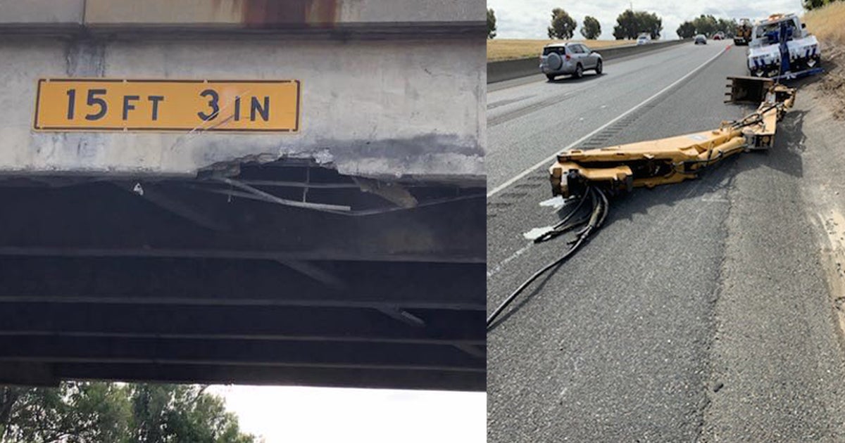 Backhoe Crashes Into Overcrossing Above Highway 70 In Olivehurst CBS