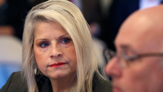 Arkansas state Sen. Linda Collins-Smith, R-Pocahontas, listens to testimony at a meeting of the Senate Committee on Public Health, Welfare, and Labor at the Arkansas Capitol in Little Rock Jan. 28, 2015. 