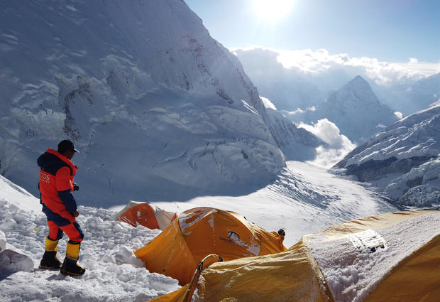 Pemba Dorjee Sherpa, 20 times Everest summiteer is seen on the camp three during the expedition of Everest 