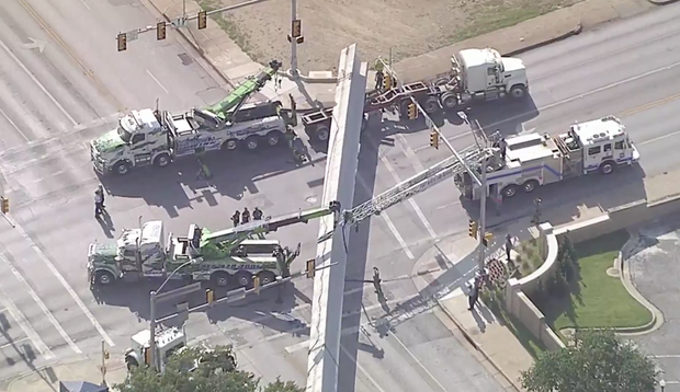 Concrete bridge supports blocking intersection in Fort Worth 