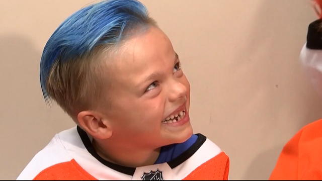 Boy receives prosthetic legs from Philadelphia Flyers' mascot