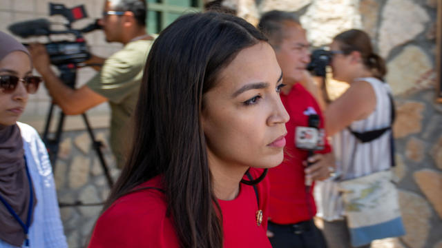 U.S. Rep. Alexandria Ocasio-Cortez leaves border patrol station during a tour of two facilities in El Paso 