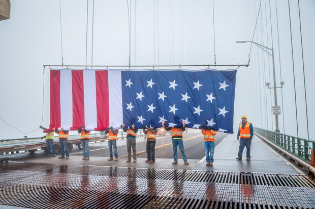 American Flag for Momorial Day on the Mackinac Bridge. 
