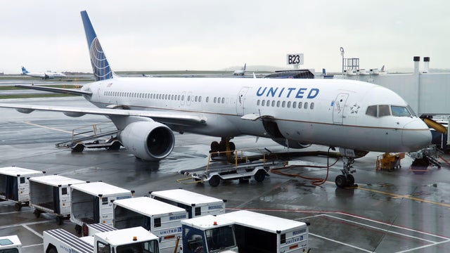 A United Airlines plane parked at Boston's Logan International Airport in 2019. 