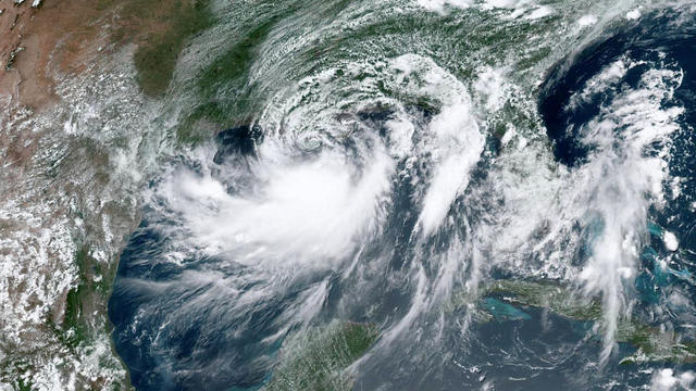 Tropical Storm Barry approaches the coast of Louisiana from the Gulf of Mexico in this satellite handout photo July 12, 2019. 