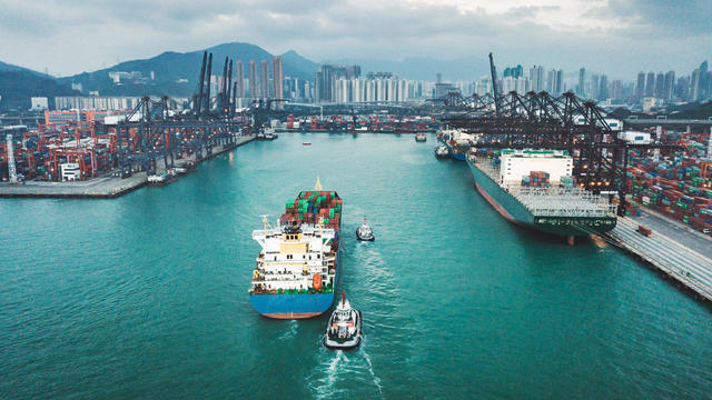 Container Cargo freight ship Terminal in Hongkong, China 