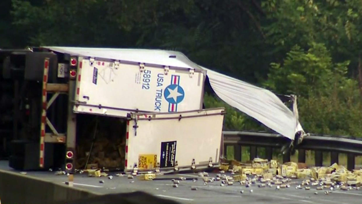 Tractor Trailer Overturns On Turnpike, Spills Load Of Twisted Tea - CBS ...