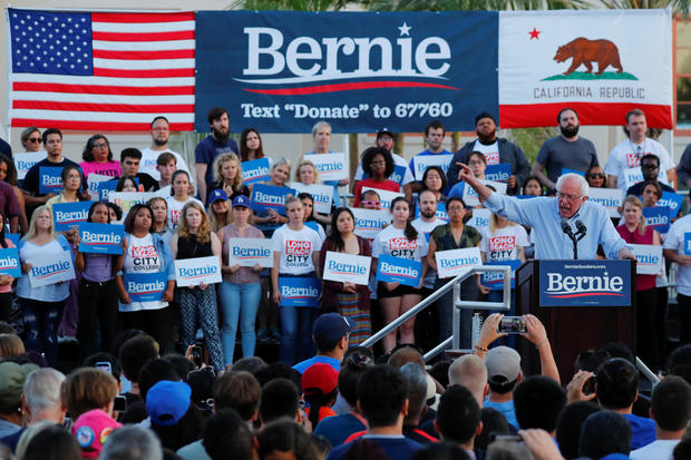 Democratic presidential candidate U.S. Sen. Bernie Sanders speaks at a rally in Long Beach, California 