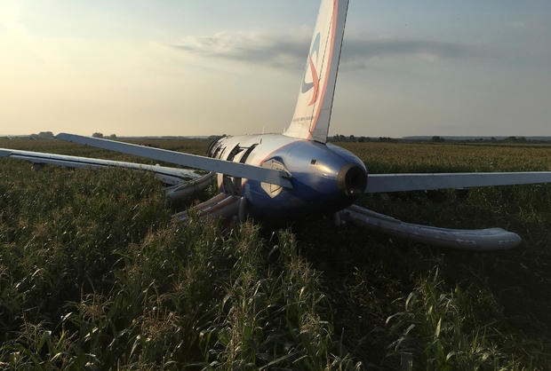 A view shows a passenger plane following an emergency landing near Moscow 